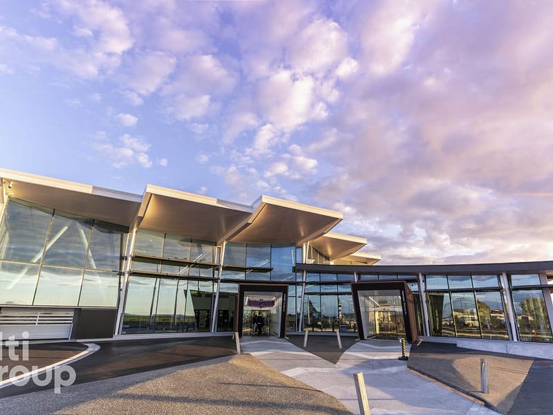 Ulti Spiral Door installed at the New Plymouth Airport terminal entrance.